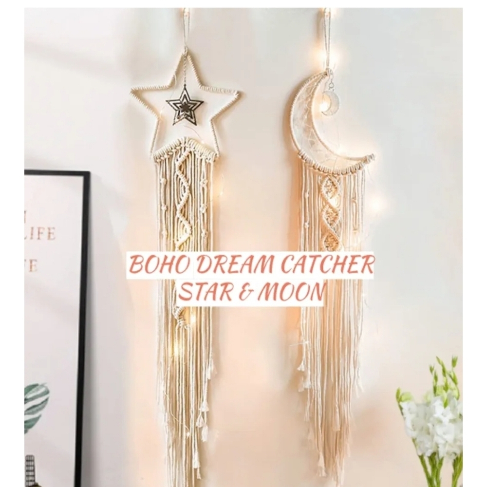 Bohemian Macrame Moon And Star Wall Art With Lights (Minor Assembly Required) - Picture 3 of 16